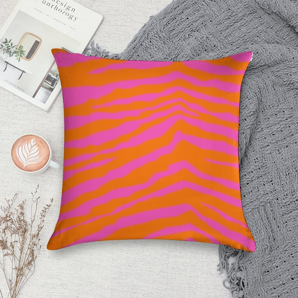 Pink And Orange Zebra Print Soft Luxury Feel Throw Pillow