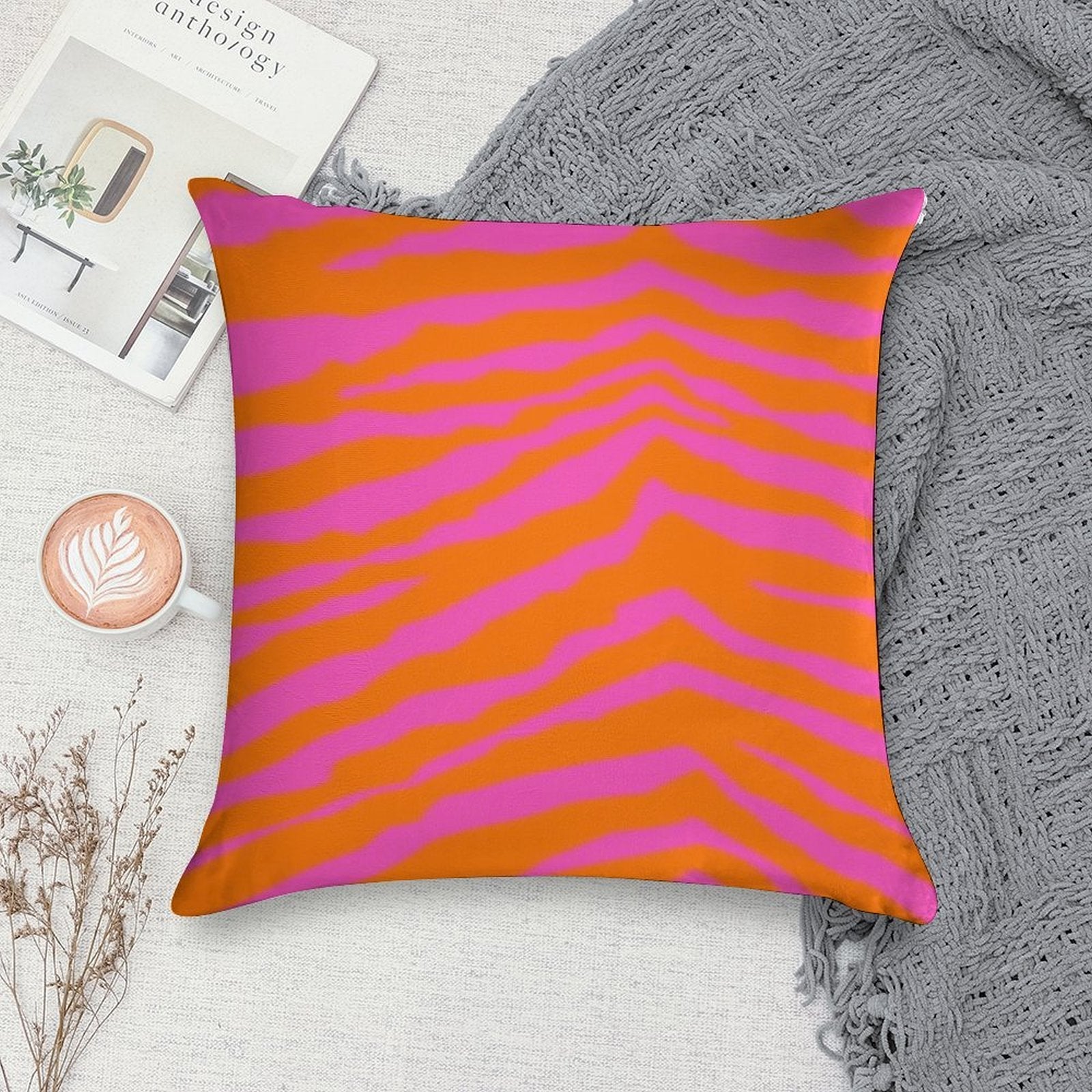 Pink And Orange Zebra Print Soft Luxury Feel Throw Pillow