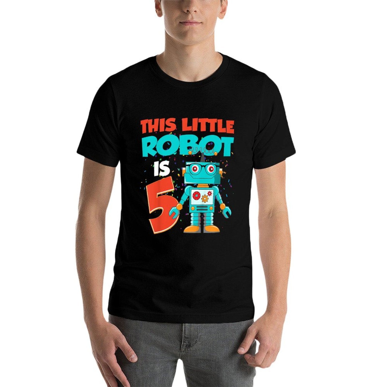 Kids This Little Robot Is 5 Year Old Cute 5th Birthday Boy  Odor-resistant T-Shirt