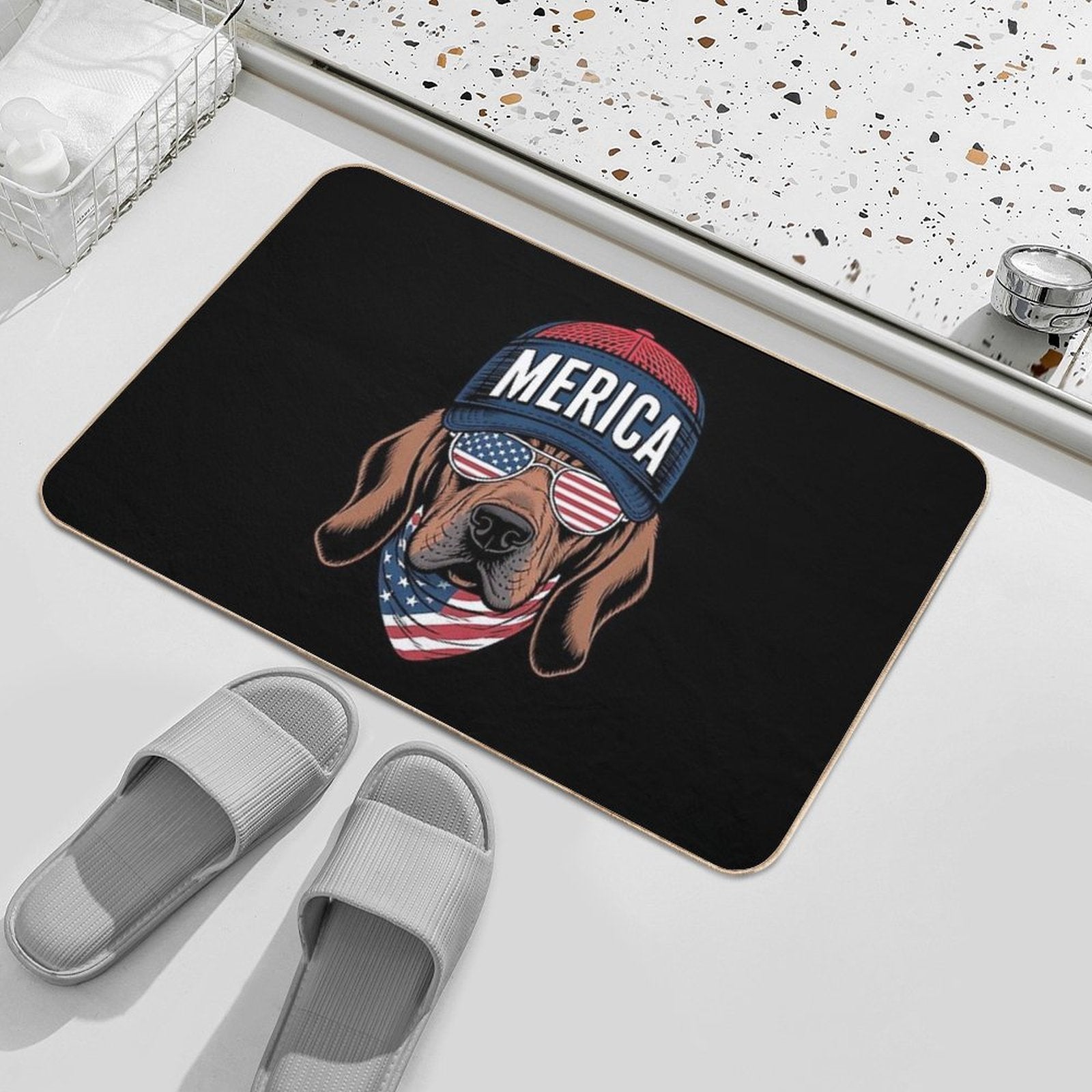 Bloodhound 4th of July US American Flag Dog Patriotic  Rapid-Drying Bath Mat