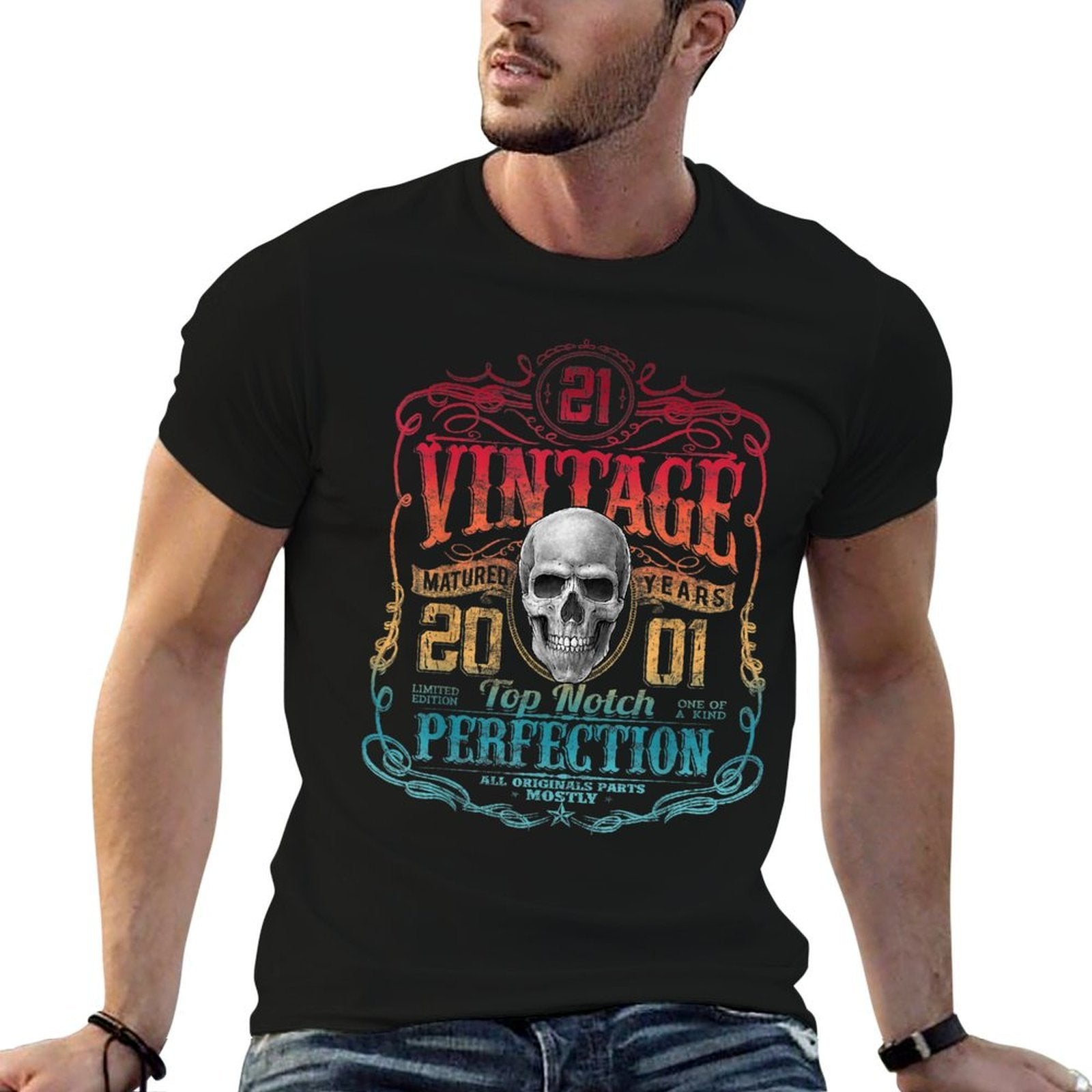 Vintage 2001 Limited Edition 2001 21 Years Old 21st Birthday  Rolled Sleeves T-Shirt