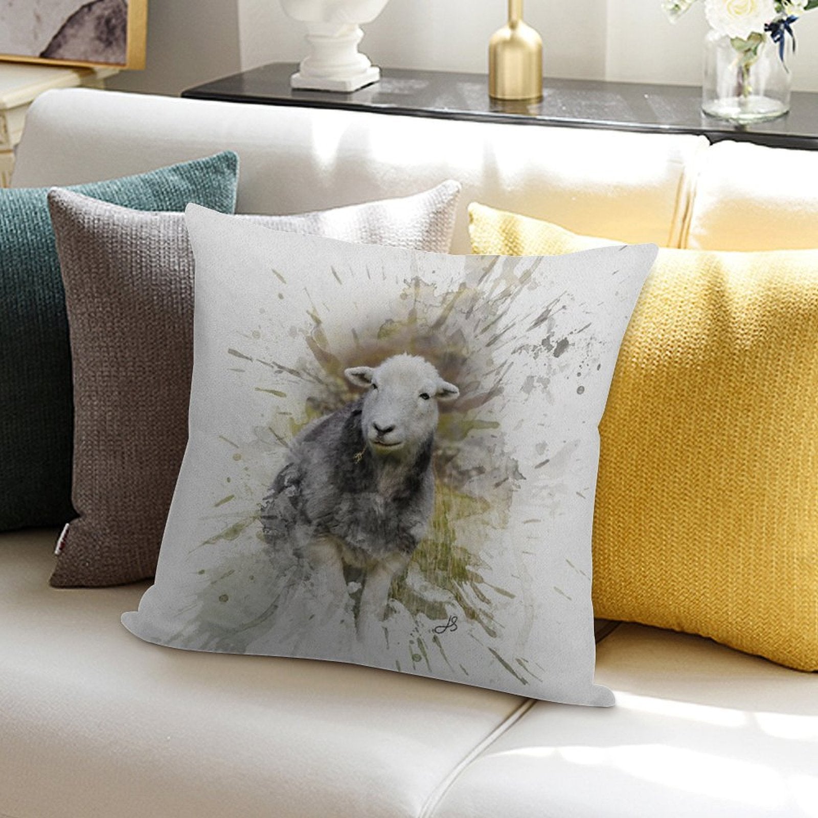 Herdwick Sheep Watercolour Photograph Soft Style Accent Throw Pillow