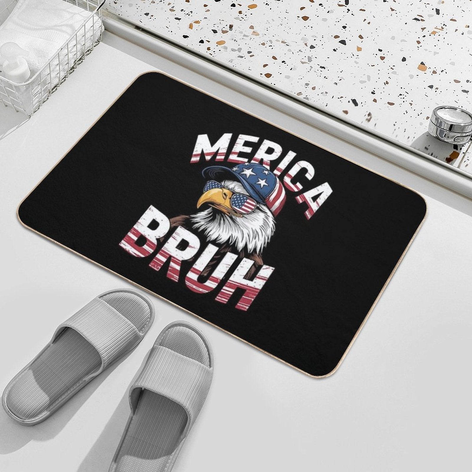 Bruh Fourth 4th Of July Eagle American Patriotic  Fade-Resistant Bath Mat