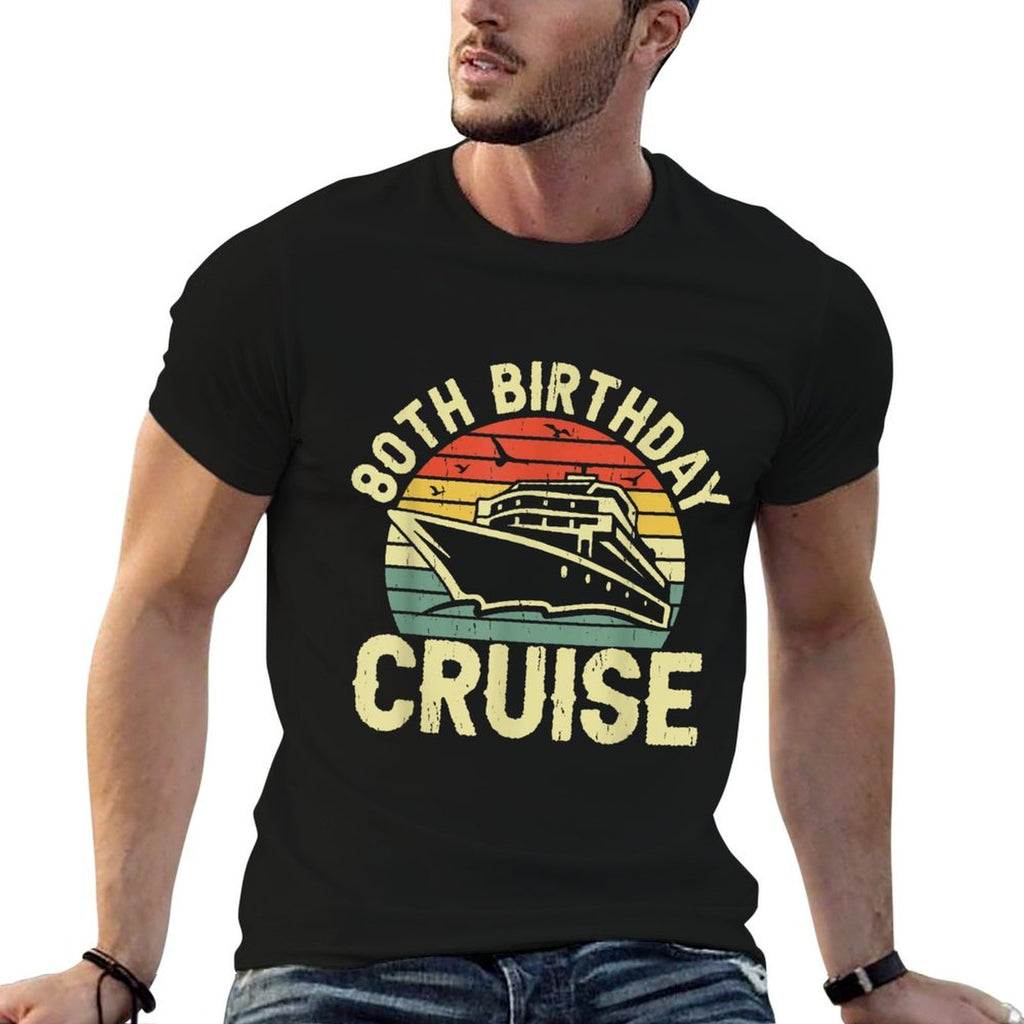 80th Birthday Cruise 80 Years Old Crew Matching Party Family  Heathered Texture T-Shirt