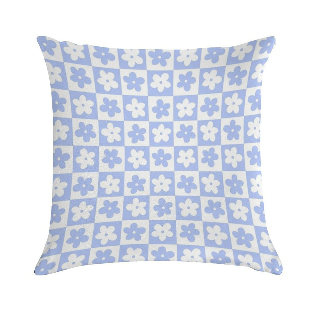 Periwinkle And White Checkered Squares with Flowers Soft Multiple Sizes Throw Pillow
