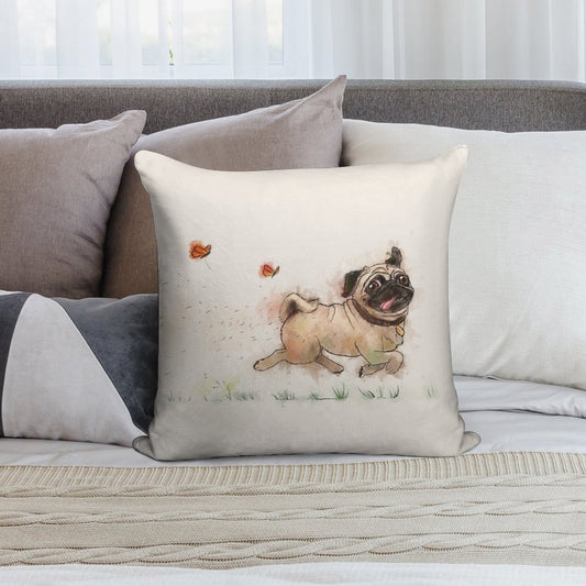 The Furminator Pug Watercolor Design in Beige Color Soft Skin-Friendly Throw Pillow