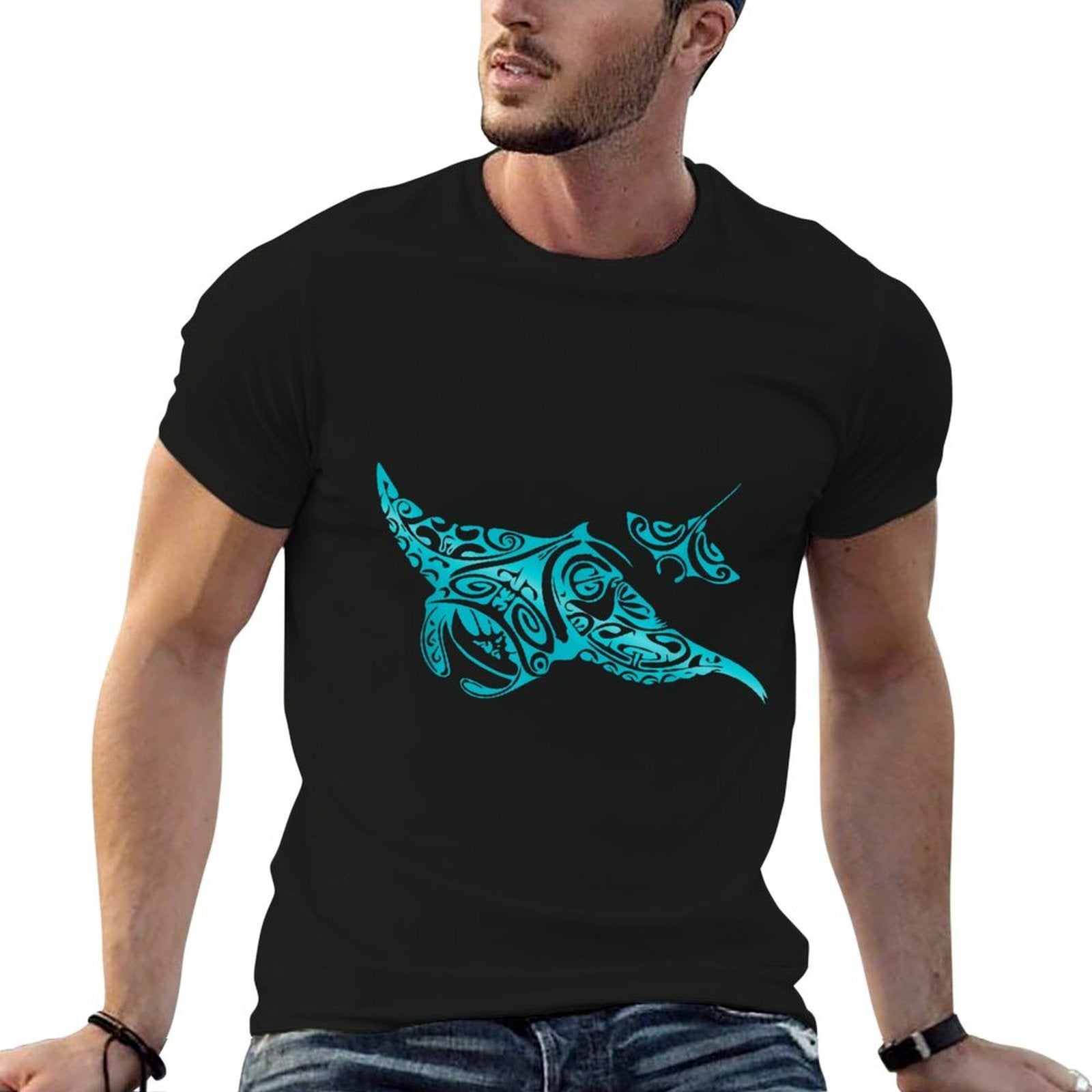 Hawaii Tribal Manta Ray Hawaiian Shark Lover  Oversized Silhouette T-Shirt