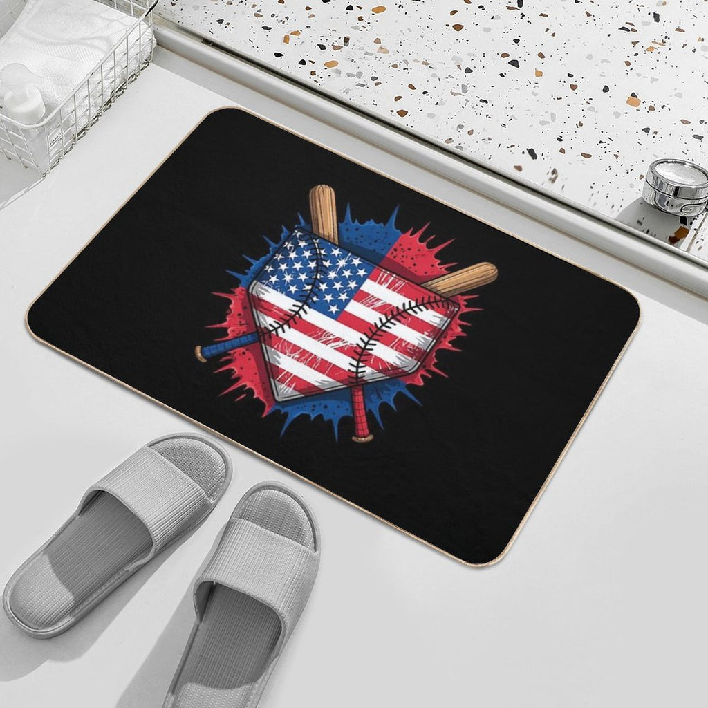 Baseball Drip Ice Cream Patriotic American Flag 4th Of July  Easy Maintenance Bath Mat