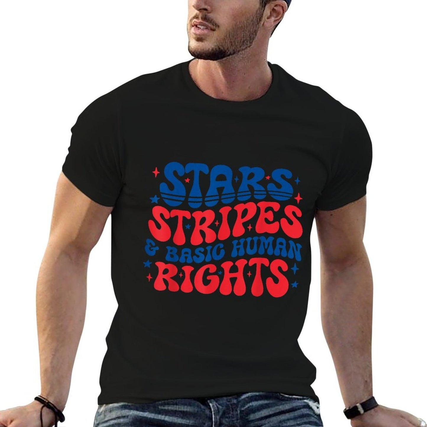 Stars Stripes And Human Rights Funny 4th Of July Political  Rolled Sleeves T-Shirt