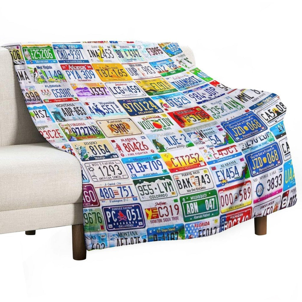 Licence Plate Wall Machine-washable Throw Blanket