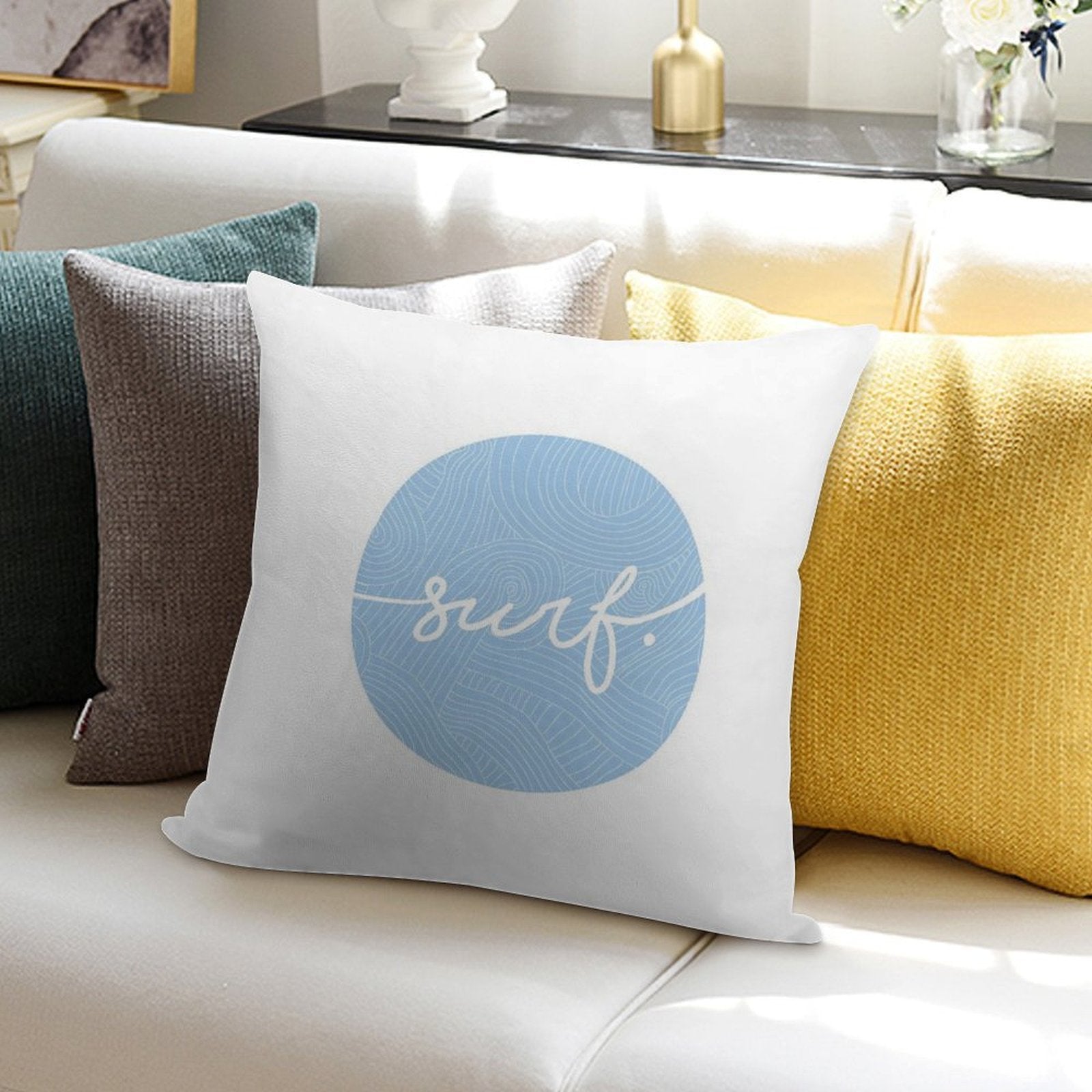 Surf. Soft Short Plush Fabric Throw Pillow
