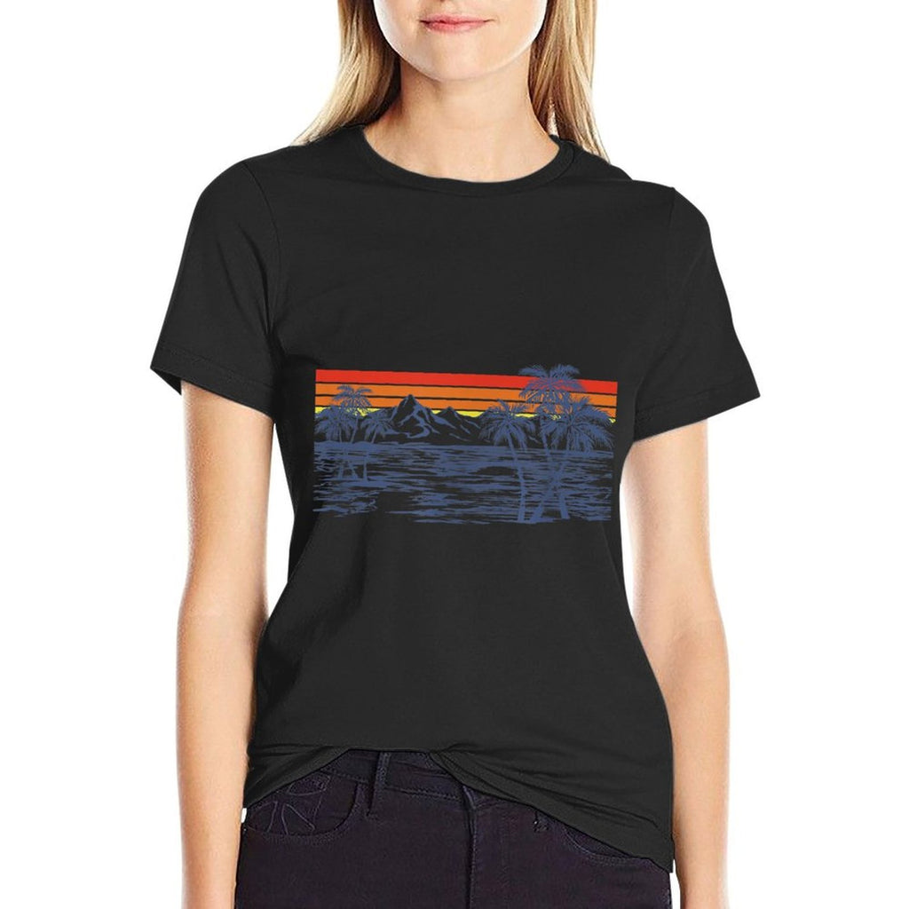 Beach Paradise Art Line Landscape Logo  Breathable T-Shirt