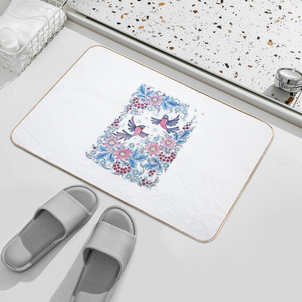 Lovebirds in Petrykivka Floral Garden  Eco-Friendly Bath Mat
