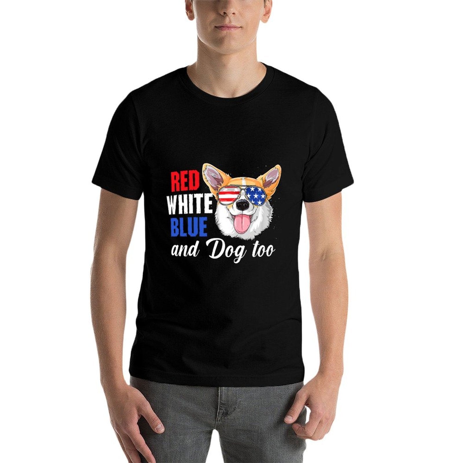 Red White Blue And Corgi Too Funny Dog 4th Of July  Soft T-Shirt