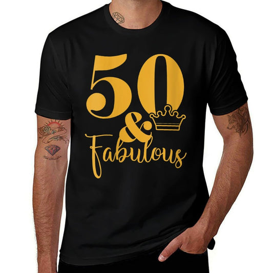 Womens 50 And Fabulous 50th Birthday Party Crown  Rolled Sleeves T-Shirt