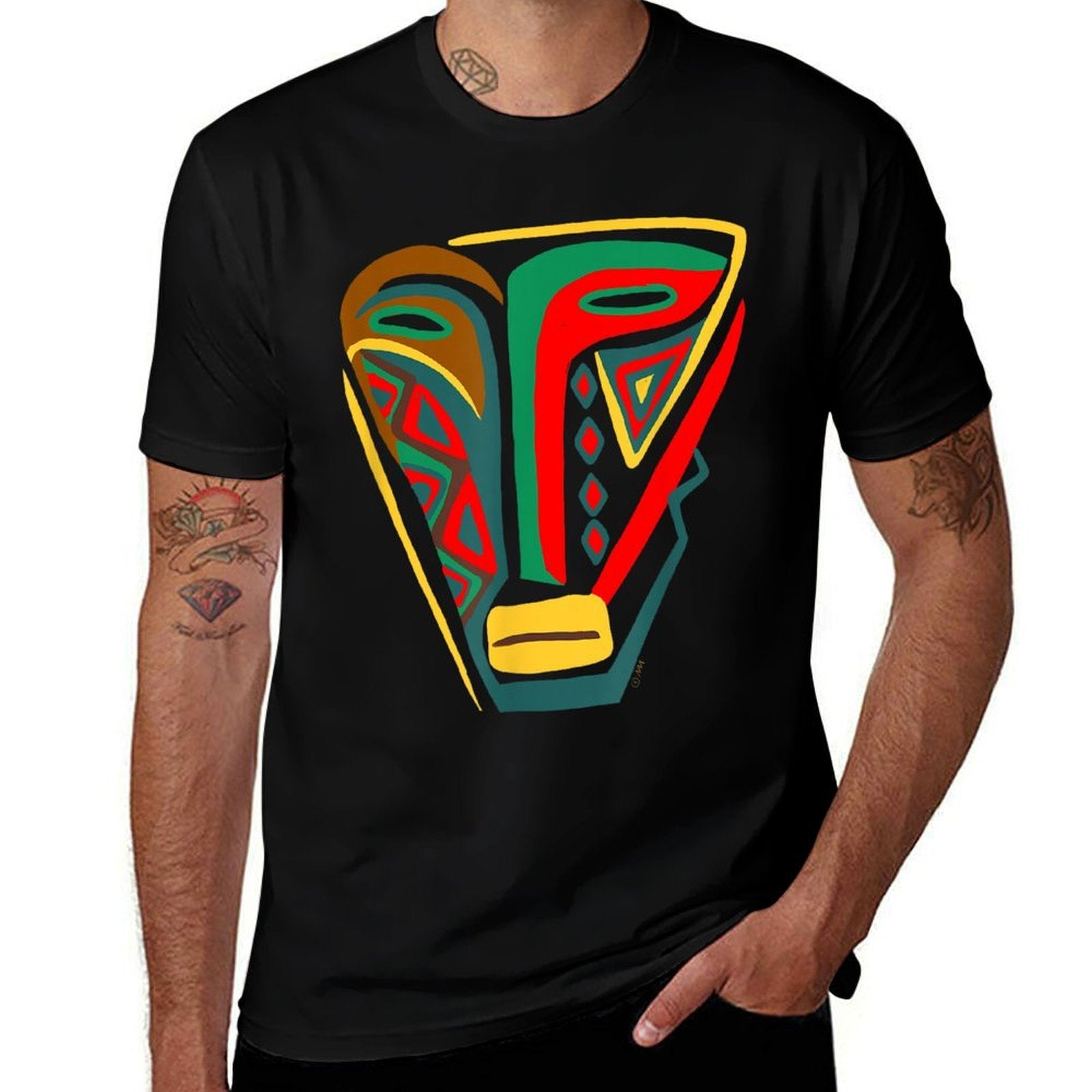 African Mask Outsider Art Abstract Graphic  Cotton T-Shirt