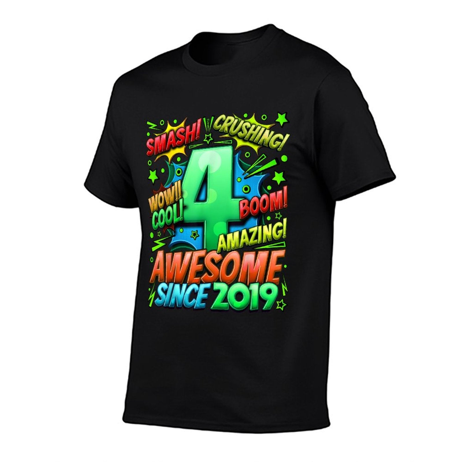 4th Birthday Comic Style Awesome Since 2019 4 Year Old Boy  Wrinkle-resistant T-Shirt