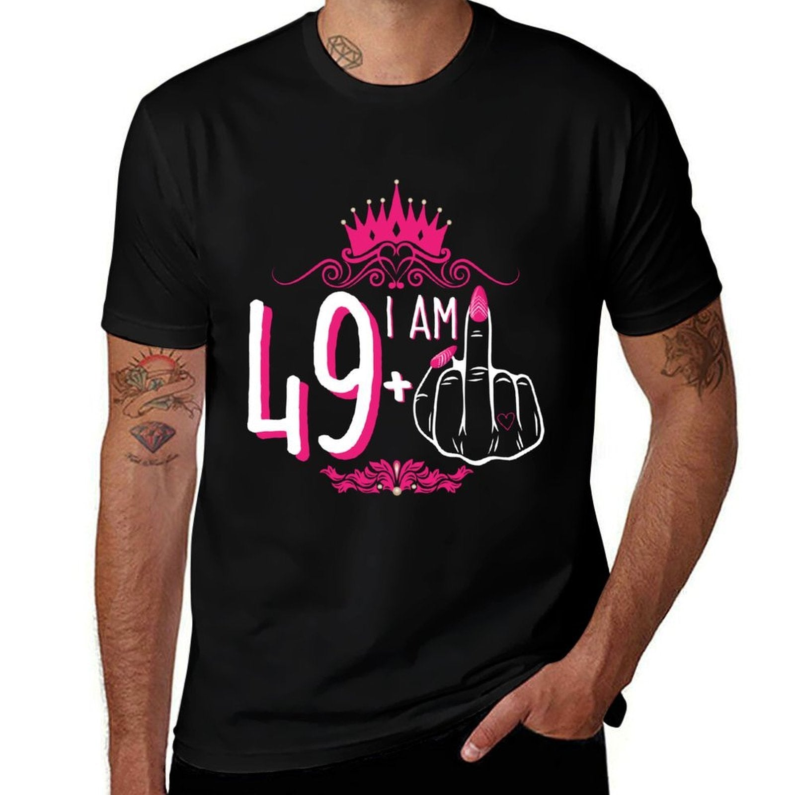 I Am 49 Plus 1 Middle Finger Pink Crown Women 50th Birthday  Polyester Blend T-Shirt