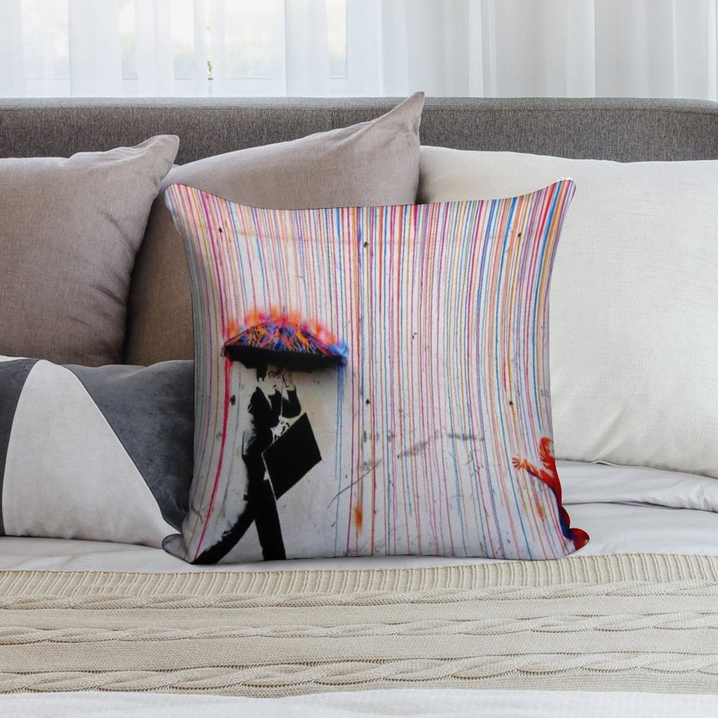 Banksy Rainbow Rain Soft Style Accent Throw Pillow