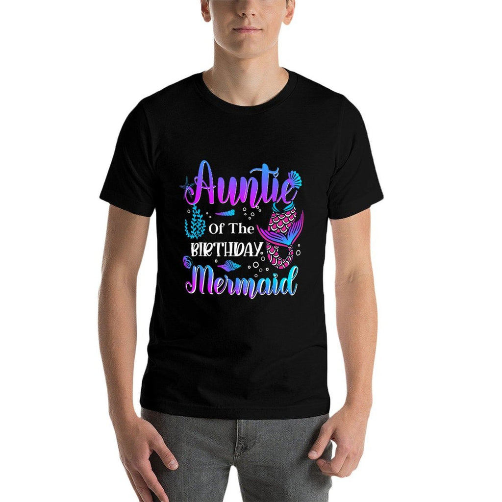 Auntie of The Birthday Mermaid Funny Matching Family Mermaid  Heathered Texture T-Shirt