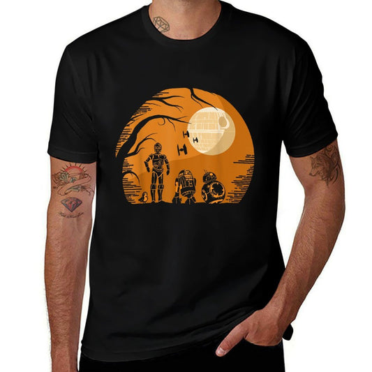 Star Wars Droids Halloween Orange Hue Death Star Portrait  Trendy Pattern T-Shirt