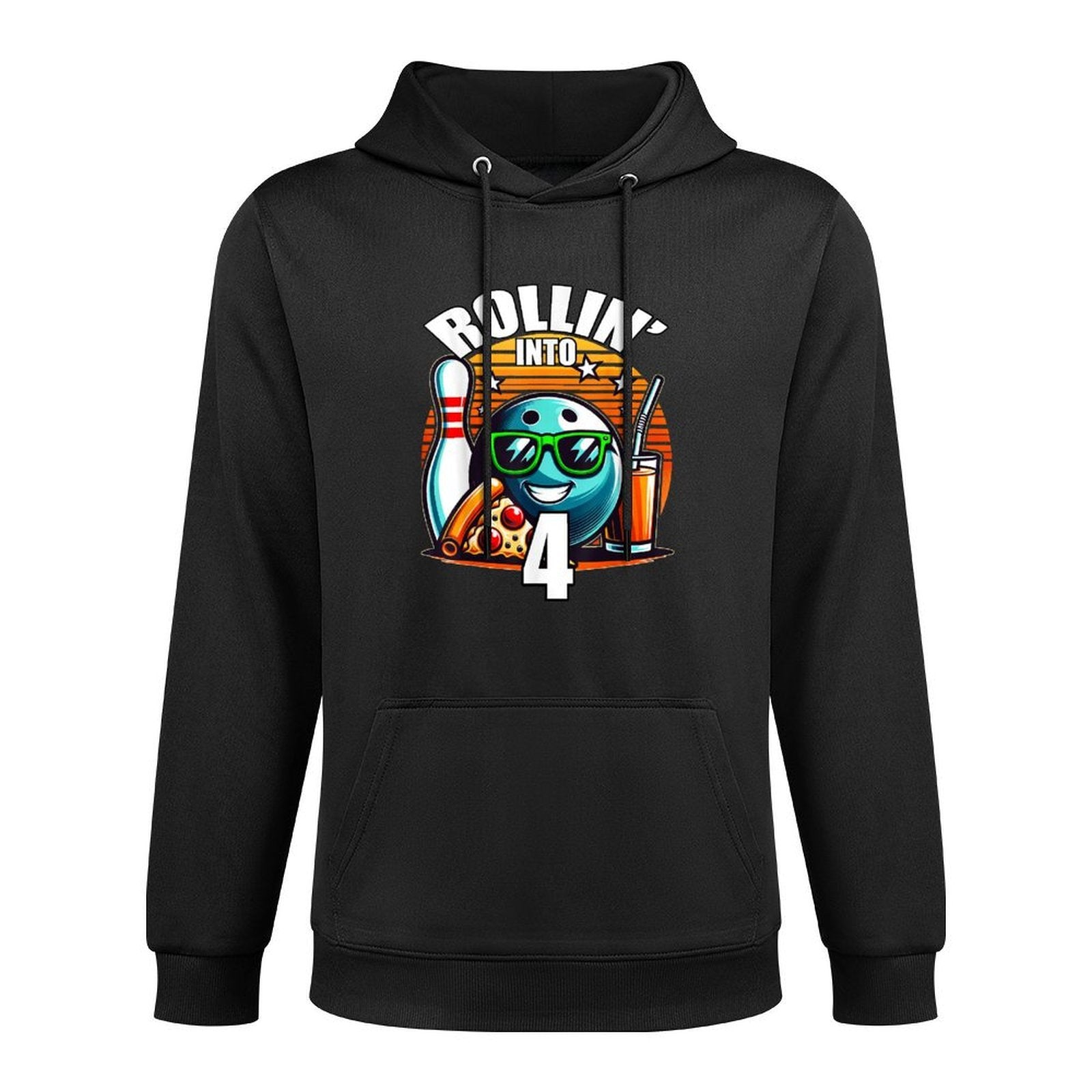 Rollin Into 4 Bowling Birthday Party 4th Birthday Retro Kids Versatile Streetwear Hoodie