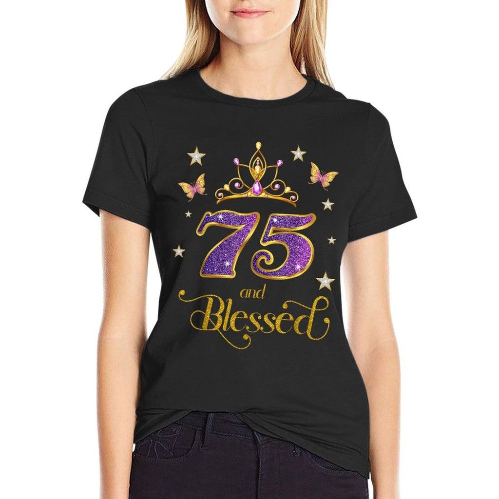 75 And Blessed 75 Years Old Birthday 75th Birthday  Trendy Pattern T-Shirt
