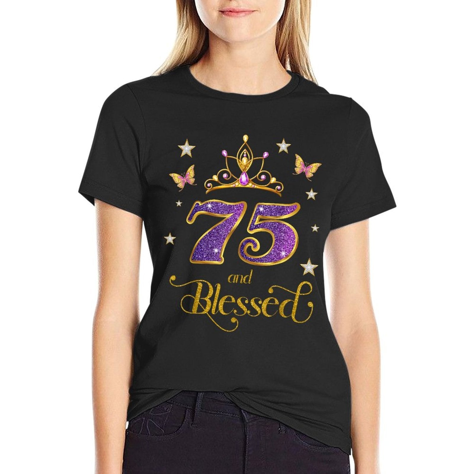 75 And Blessed 75 Years Old Birthday 75th Birthday  Trendy Pattern T-Shirt