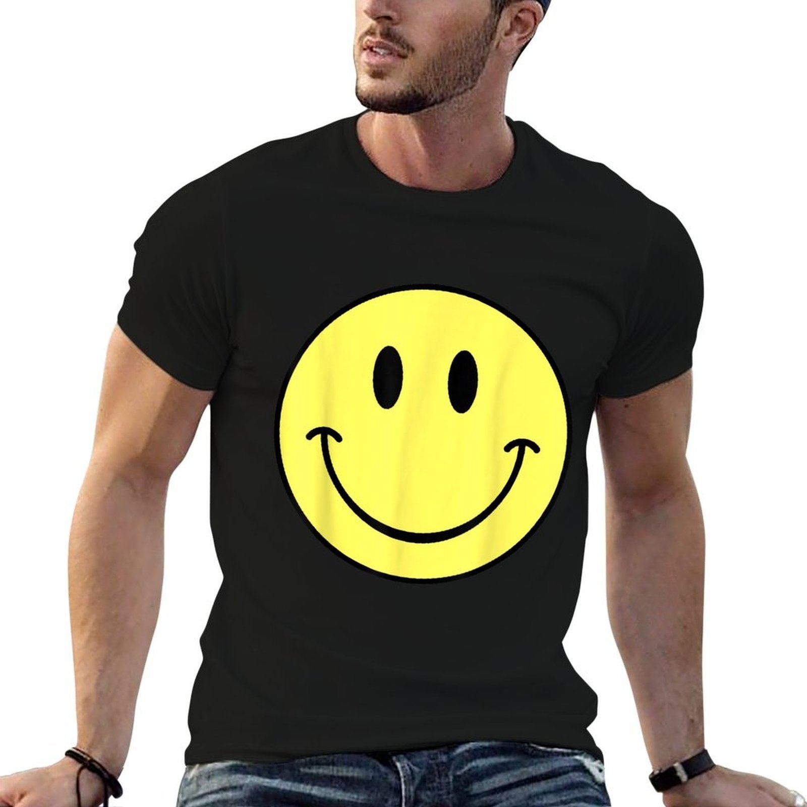 70s Yellow Smile Face Happy Cute Smiling Face Funny Retro  Durable T-Shirt