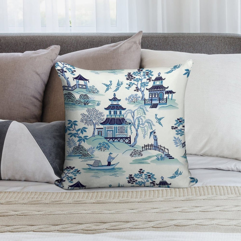 Chinoiserie Blue Soft Shrink-Resistant Throw Pillow