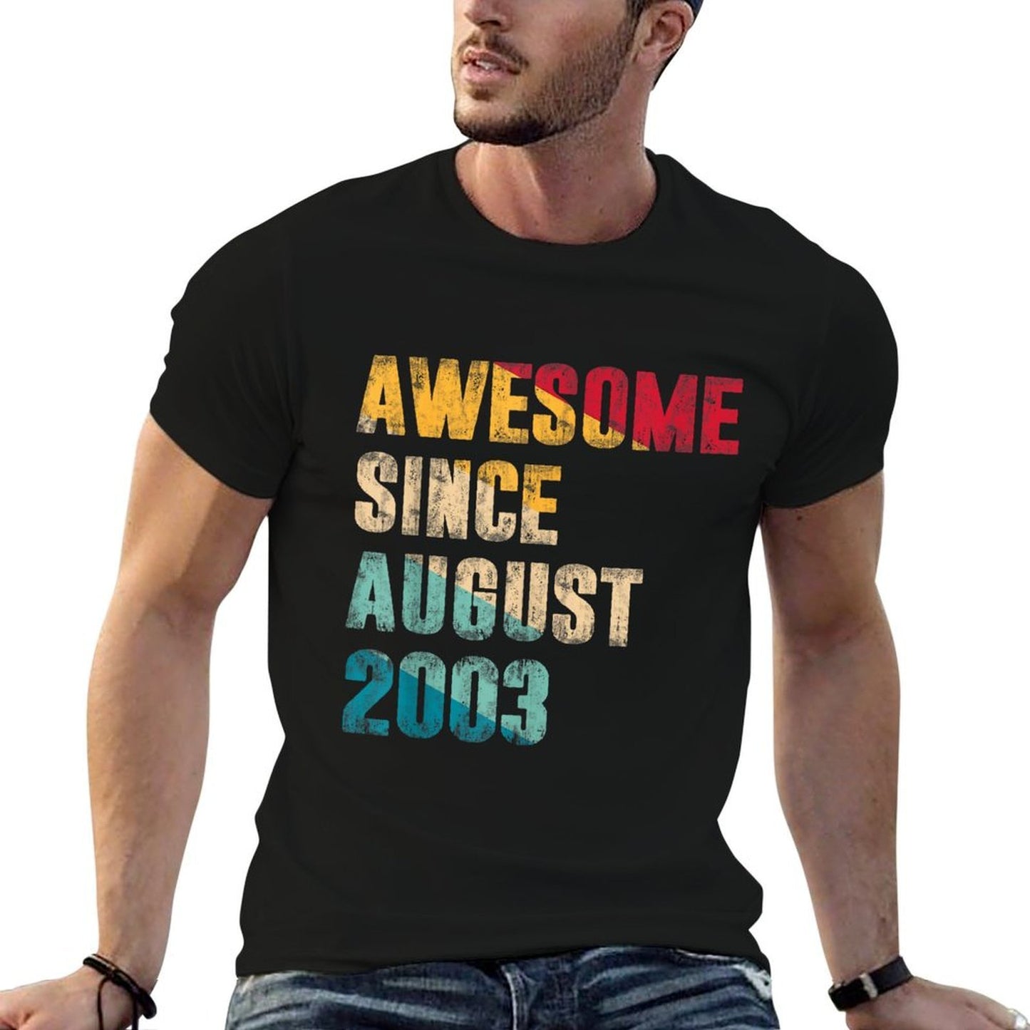 21 Years Old Gifts Awesome Since August 2003 21st Birthday  High-quality Stitching T-Shirt