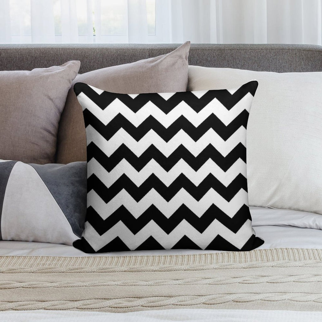 Black And White Chevron Soft Short Plush Fabric Throw Pillow