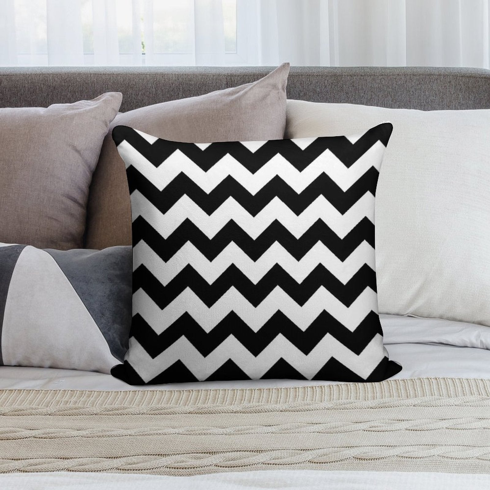 Black And White Chevron Soft Short Plush Fabric Throw Pillow