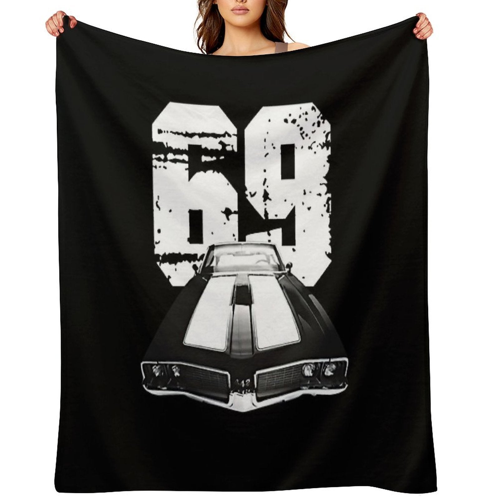 1969 Oldsmobile 442 Front Grill And Hood View with Year Shrink-resistant Throw Blanket