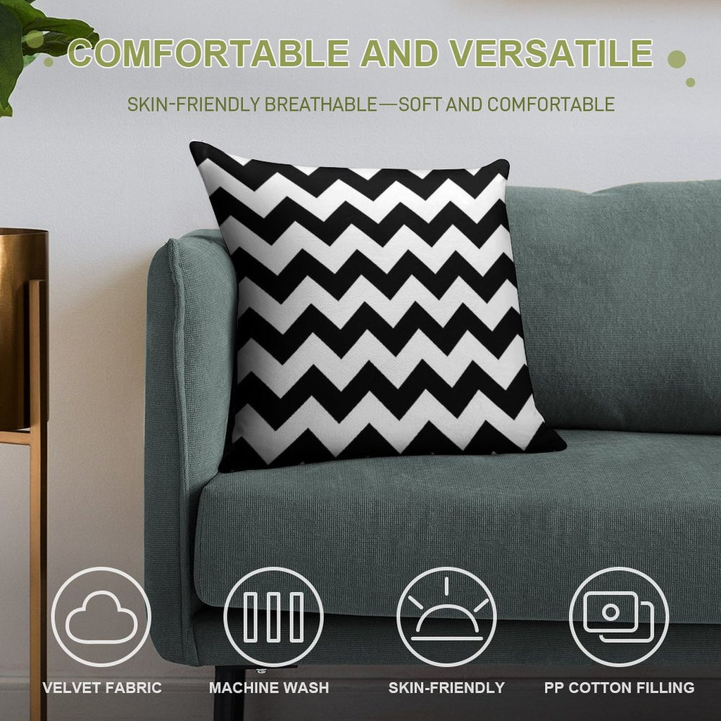 Black And White Chevron Soft Short Plush Fabric Throw Pillow