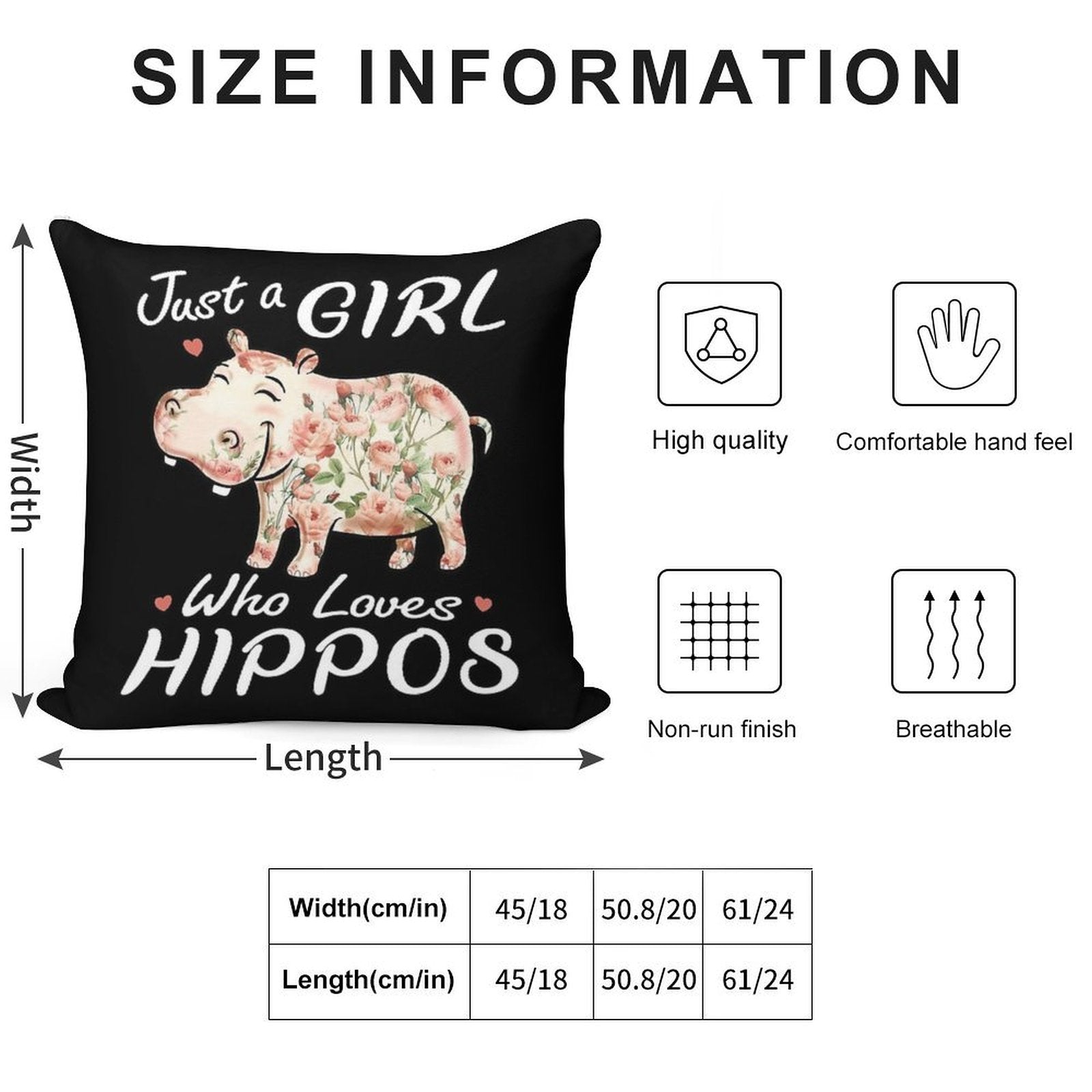 Just A Girl Who Loves Hippos Flower Hippopotamus Soft Reinforced Edging Throw Pillow