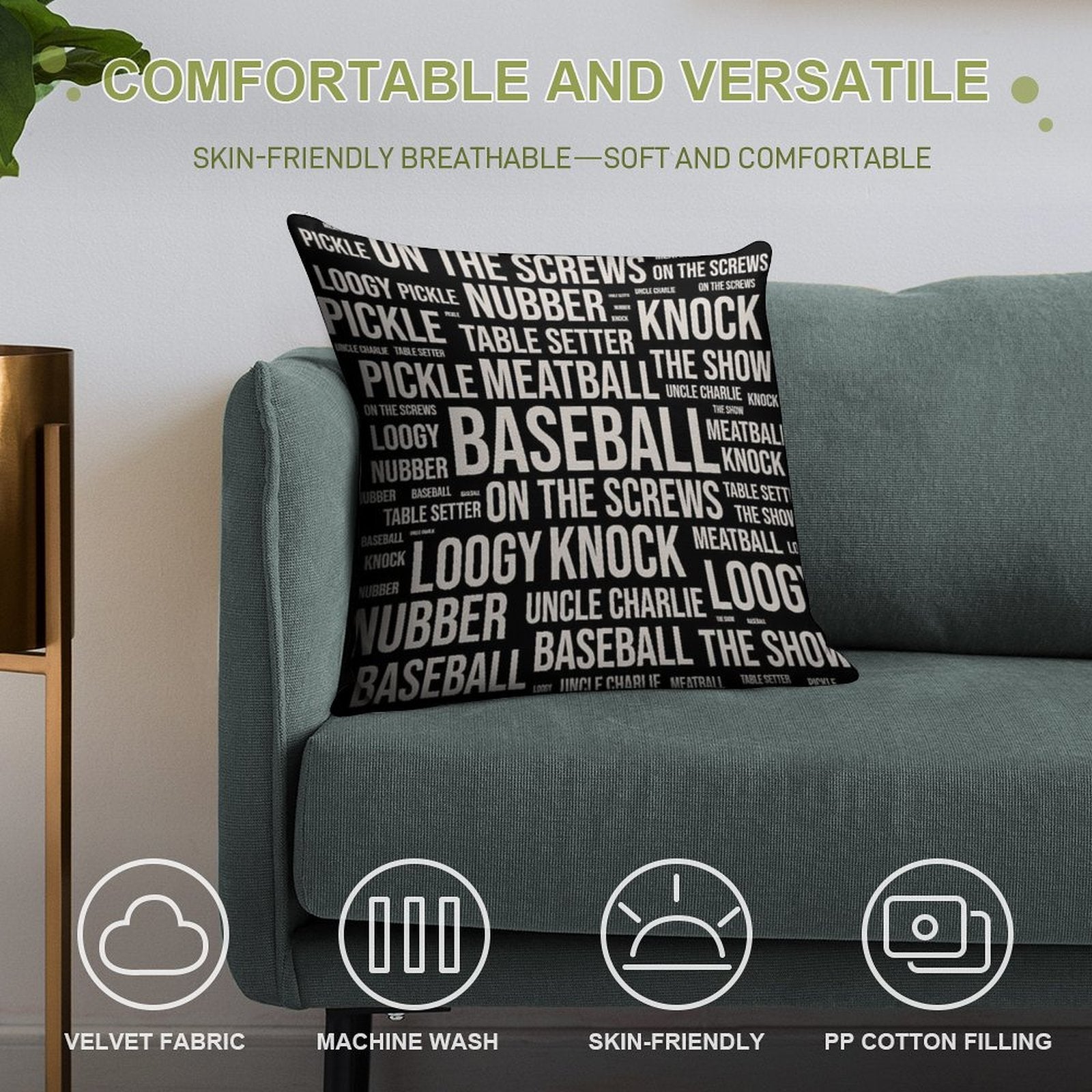 Baseball Sport Gifts Soft High-Density Material Throw Pillow