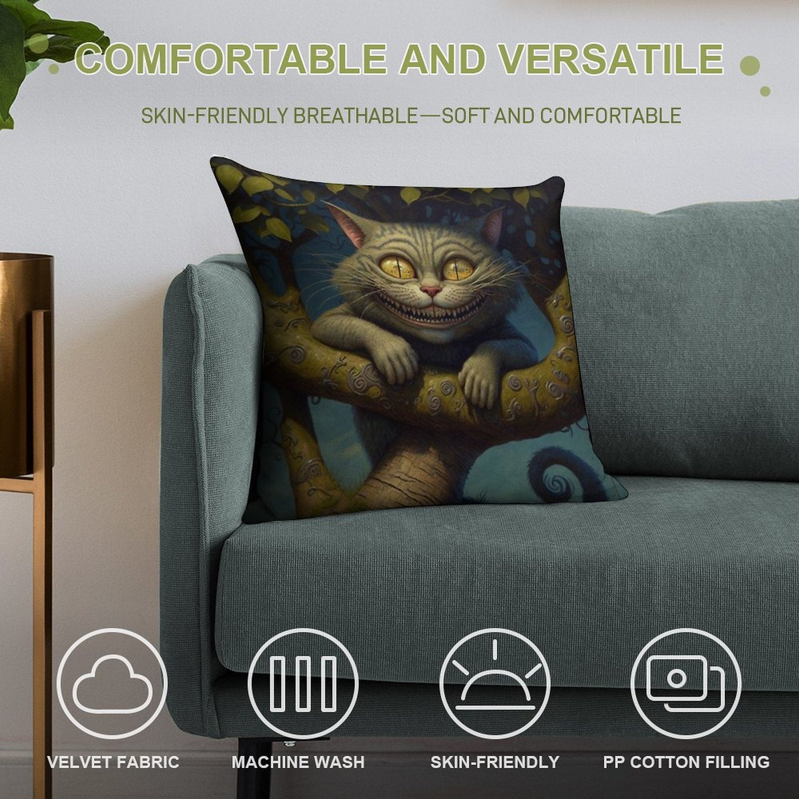 The Cheshire Cat - Alice in Wonderland Collection Soft Skin-Friendly Throw Pillow