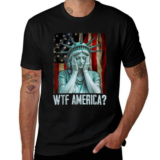WTF America Weeping Statue of Liberty Distressed  Heathered Texture T-Shirt