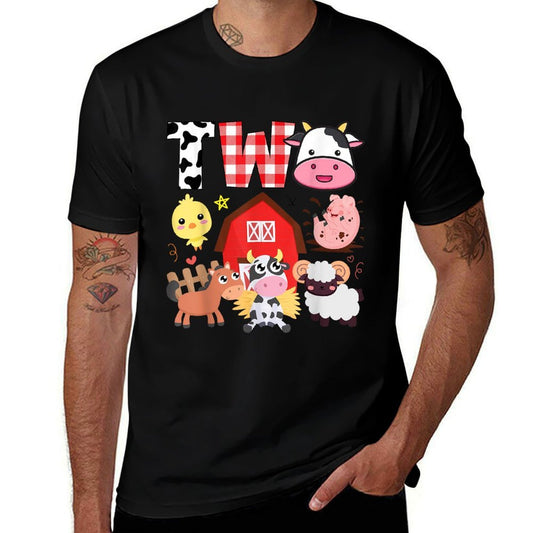 2nd Birthday Two Year Old Farm Theme Animals Birthday Party  Heathered Texture T-Shirt
