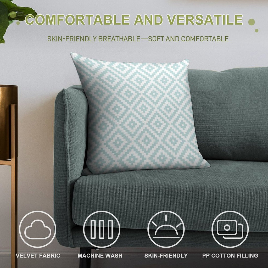 Aztec Symbol Block Ptn Duck Egg Blue & Wt I Soft Warmth Comfort Throw Pillow