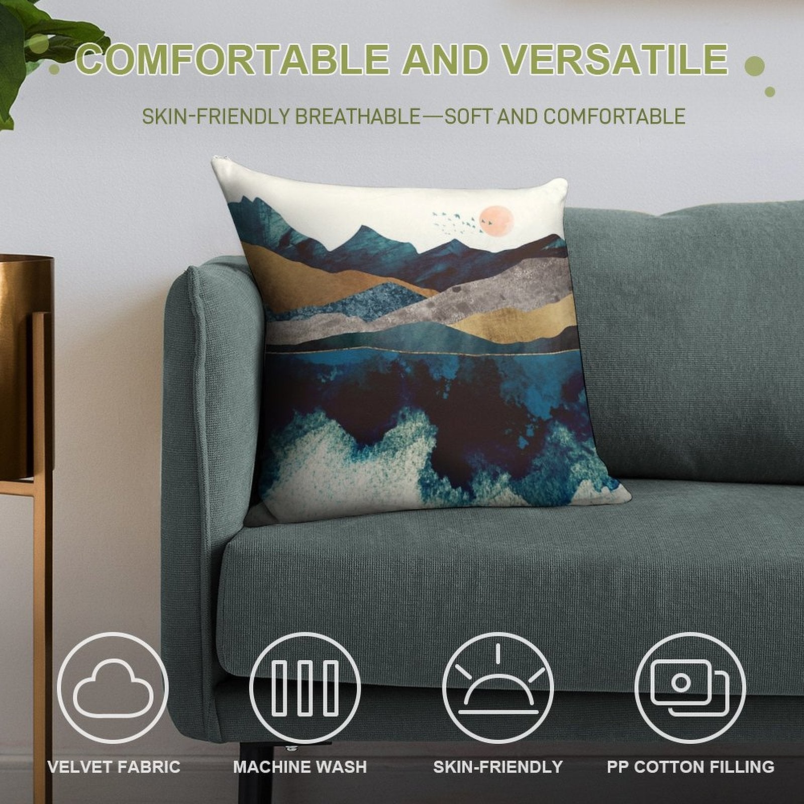 Blue Mountain Reflection Soft Hidden Zipper Throw Pillow