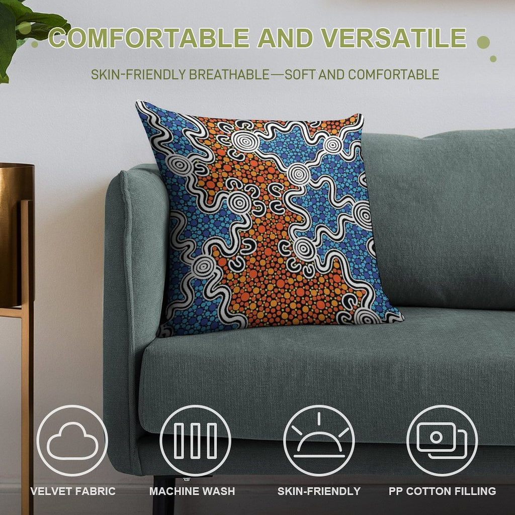 Authentic Aboriginal Art - Soft Luxury Feel Throw Pillow