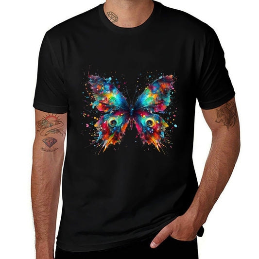 Womens Abstract Art, Colorful Splashes Of Paint A Butterfly  Durable T-Shirt