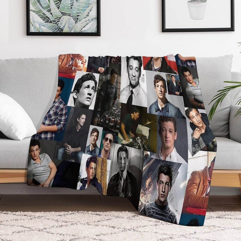 Miles Teller Abstract Square Photos Seamless Collage All-season Throw Blanket