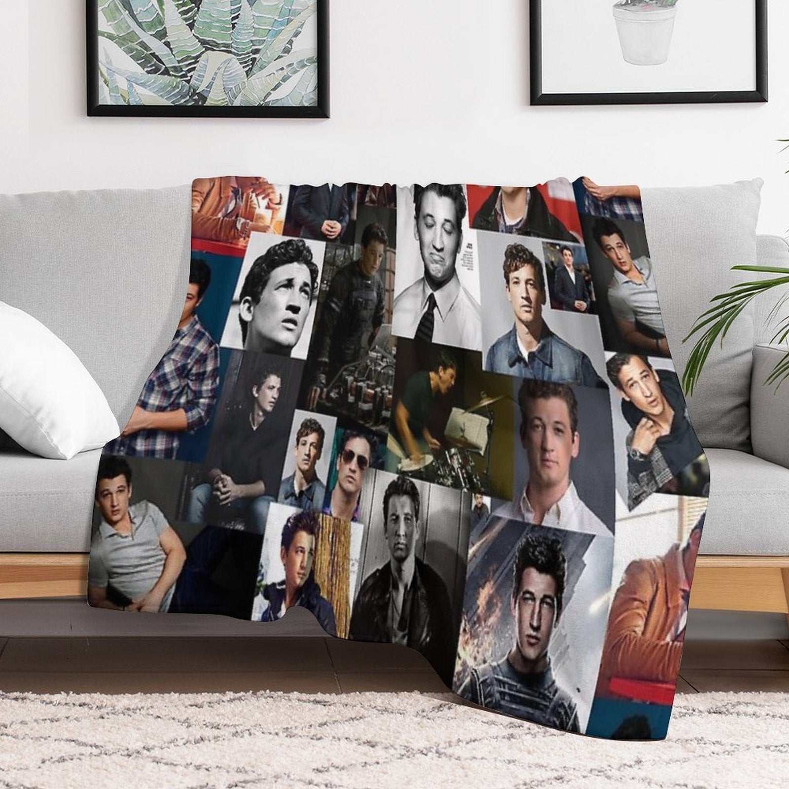 Miles Teller Abstract Square Photos Seamless Collage All-season Throw Blanket