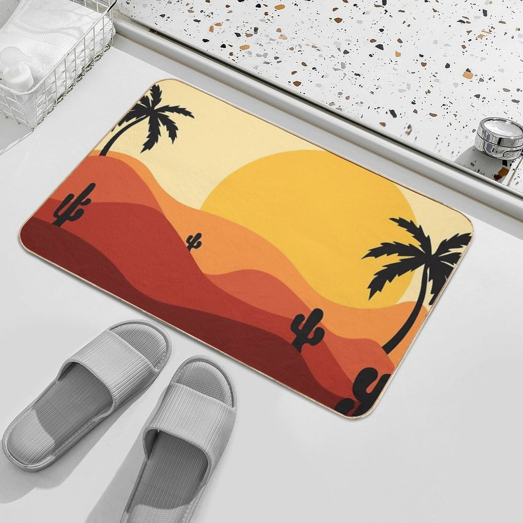 Sunset in The Desert with Cacti  Easy Maintenance Bath Mat
