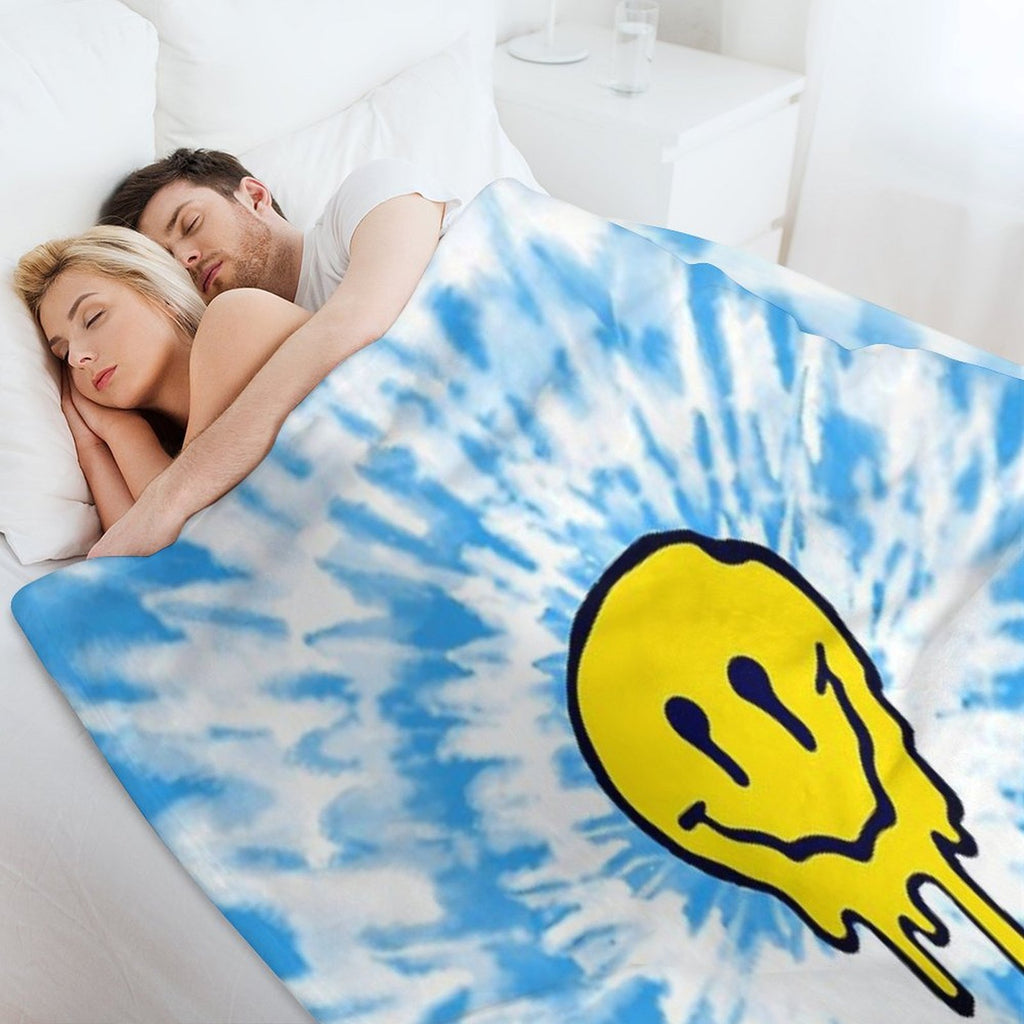 Moody Light Blue Tie Dye Smiley Face ) Comfort Throw Blanket