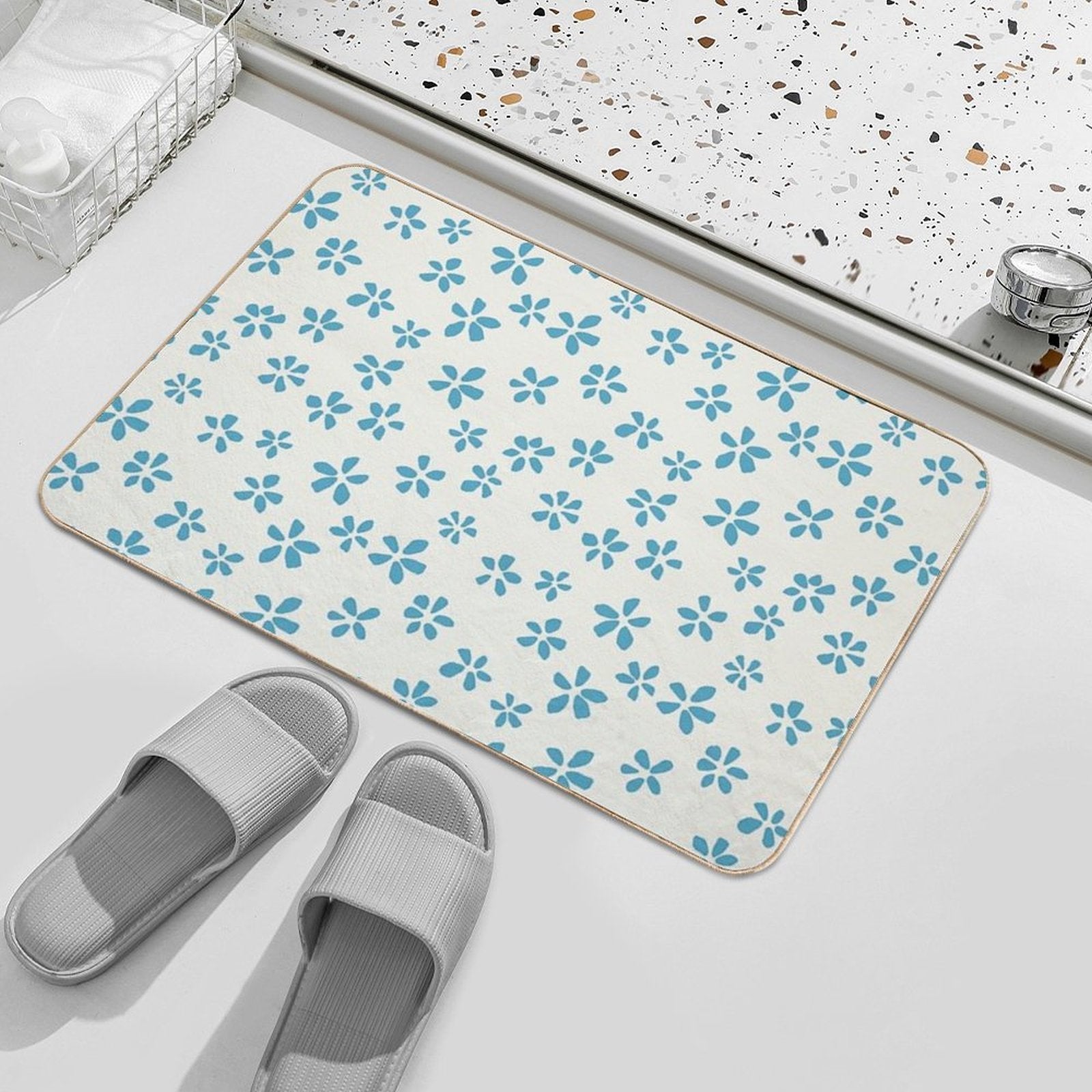 Blossom Scatter - Minimalist Floral Pattern  Repositionable Bath Mat