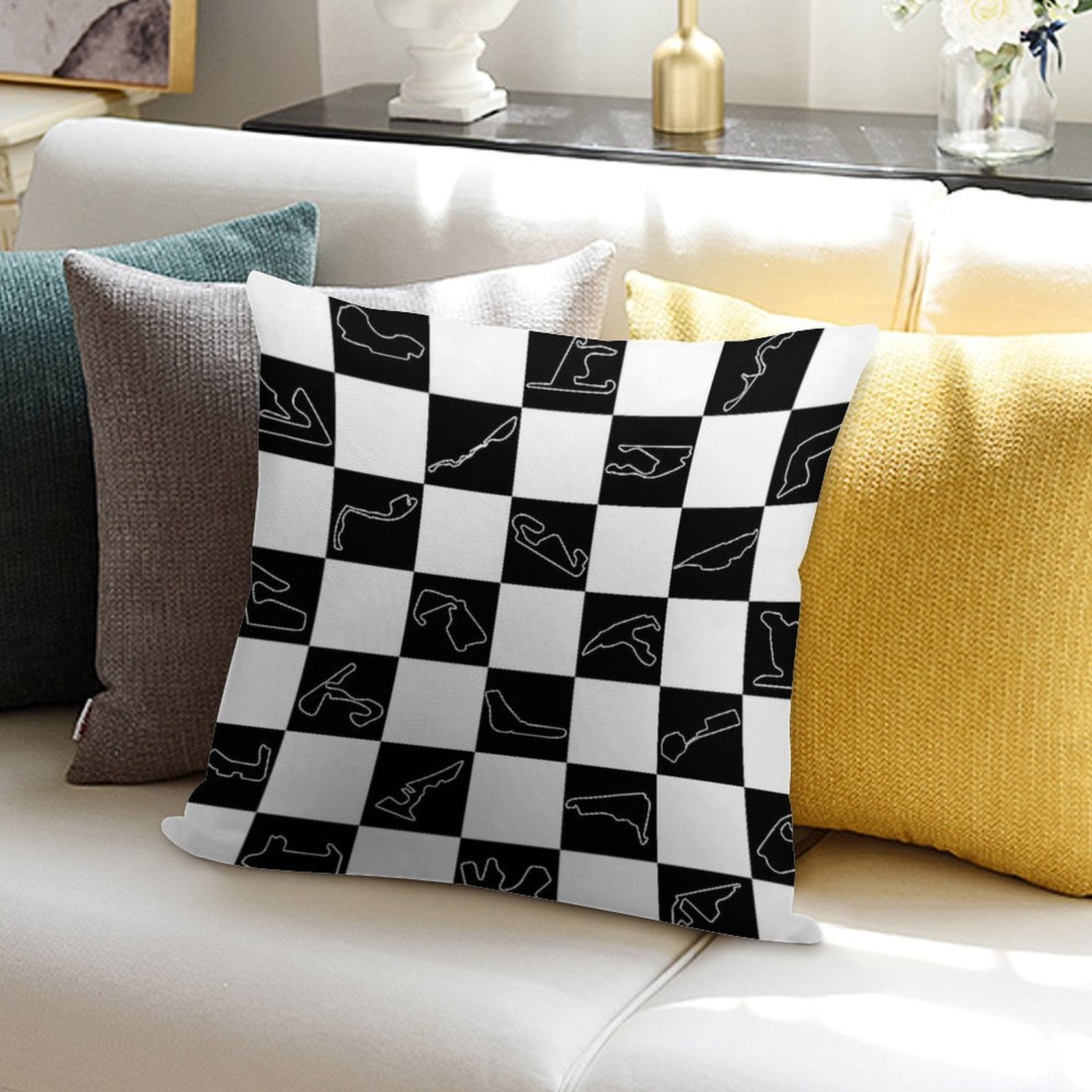 F1 Tracks 2025 Checkered Flag Soft Shrink-Resistant Throw Pillow